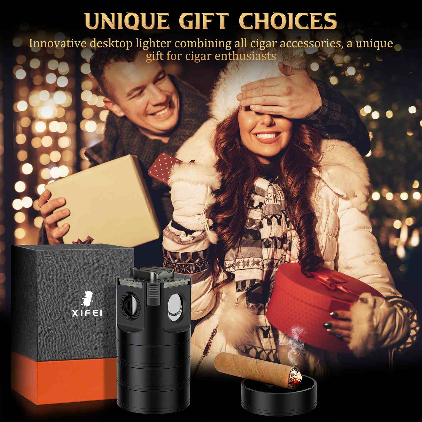 desktop cigarette lighter XIFEI 8-in-1 Tabletop Cigar Lighter, 4 Jet Flame Refillable Butane Torch Lighters, Straight Cutter, V-Cut Cutter, Cigar Punch, Cigar Stand, 3 desktop cigarette lighter XIFEI 8-in-1 Tabletop Cigar Lighter, 4 Jet Flame Refillable Butane Torch Lighters, Straight Cutter, V-Cut Cutter, Cigar Punch, Cigar Stand, 3