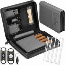 Load image into Gallery viewer, KEJIAR Travel Humidor Case with Cigar V Cutter, Straight Cigar Cutter, Cigar Punch, Cigar Humidifier Pack
