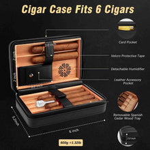 Load image into Gallery viewer, TISFA Cigar Humidor, Leather Cedar Wood Cigar Case with Cigar Lighter, V Cut Cigar Cutter, Cigar Holder 3 in 1, Portable Travel Cigar Humidor Box with Humidifier, Cigar Gift Set
