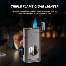 Load image into Gallery viewer, XIFEI Triple Jet Flame Cigar Torch Lighter with Deep V Cutter
