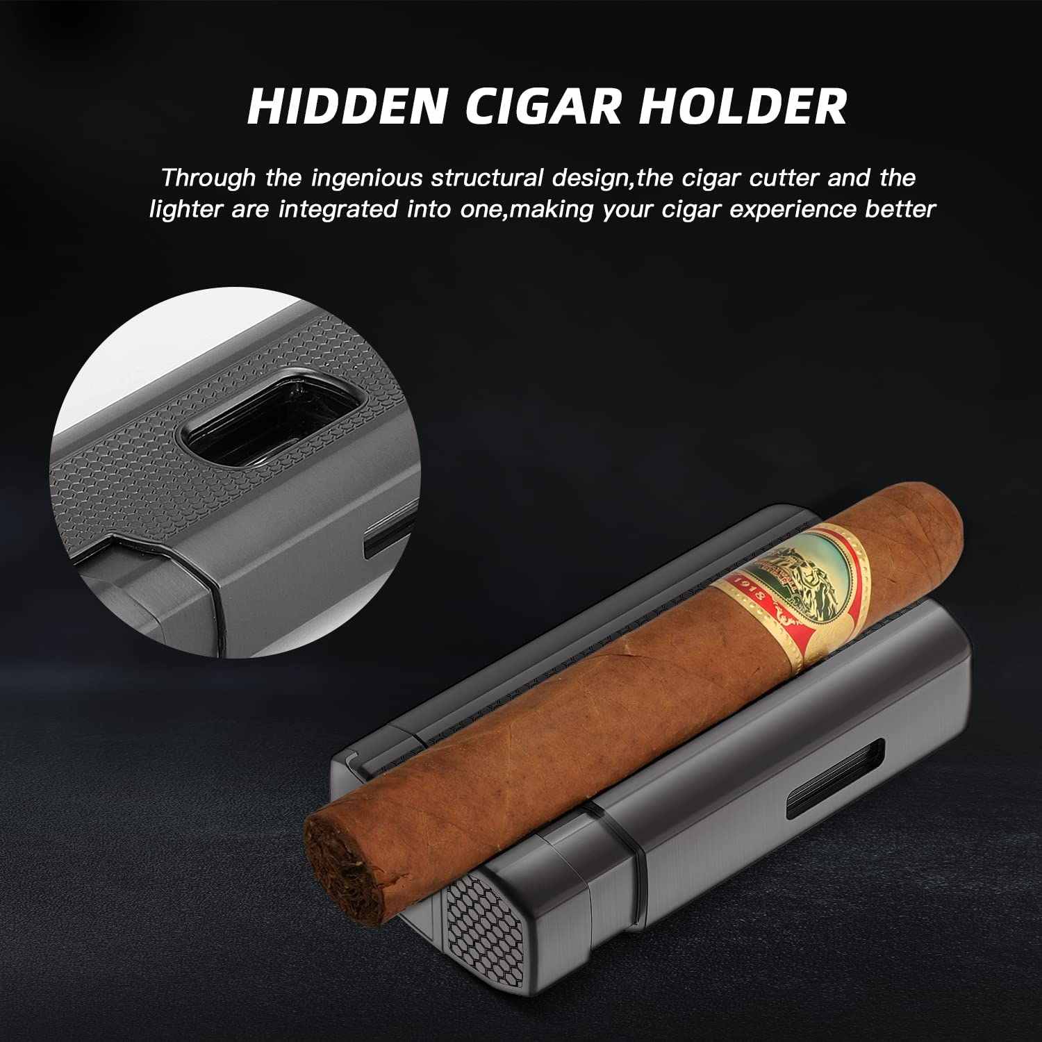 XIFEI Triple Jet Flame Cigar Torch Lighter with Deep V Cutter
