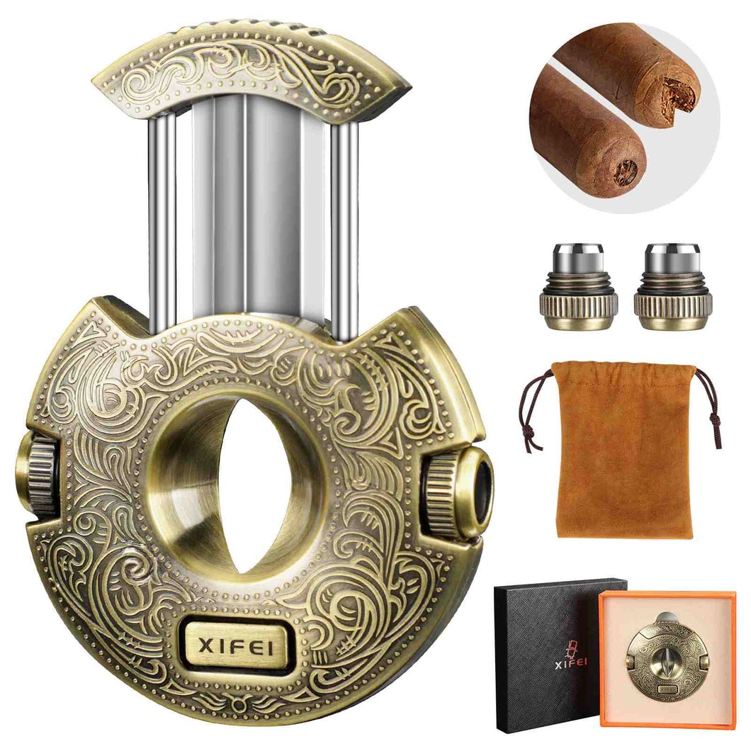 XIFEI Cigar Cutter V-Cut Guillotine Stainless Steel Scissors Cigars Clippers Sharp Blade Built-in Cigar Punch Ergonomic Design Perfect Cigar Accessory Tool with Gift Box