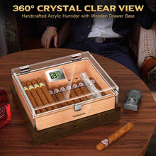 Load image into Gallery viewer, VALLUME Acrylic Cigar Humidor, Desktop Humidor Box with Cigar Accessory Drawer, Includes Gel Humidifier and Digital Hygrometer, Cedar Wood Tray, Holds Up to 45 Cigars
