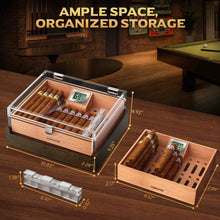 Load image into Gallery viewer, VALLUME Acrylic Cigar Humidor, Desktop Humidor Box with Cigar Accessory Drawer, Includes Gel Humidifier and Digital Hygrometer, Cedar Wood Tray, Holds Up to 45 Cigars
