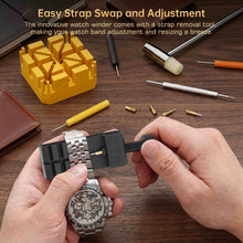 Load image into Gallery viewer, KEJIAR Single Automatic Watch Winder with Watch Link Removal Tool, Rotating Watch Case with Dual Power Supply, 2 Rotation Modes, Flexible Pillows, LED Light, Quiet Motor, Small Watch Spinner
