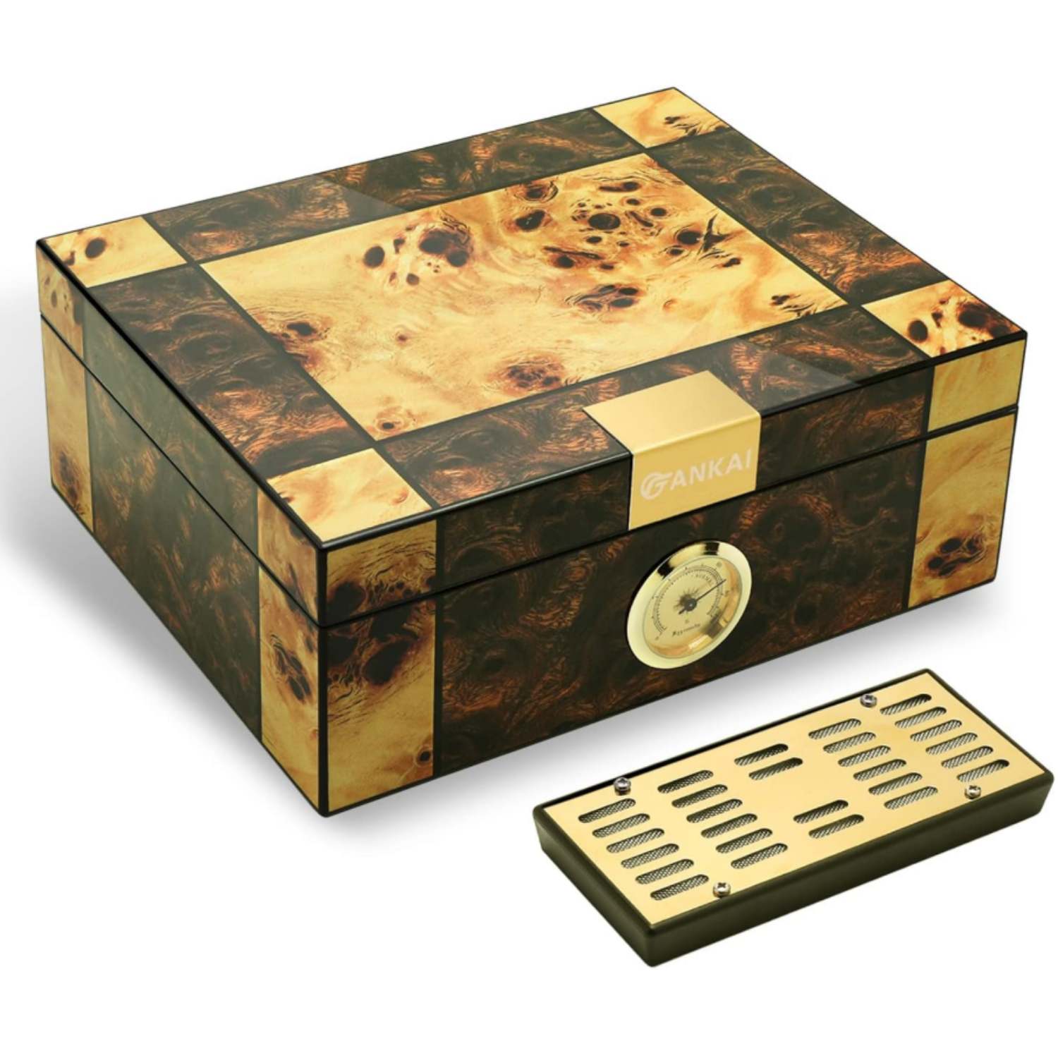 FANKAI Wooden Cigar Humidor Box with Hygrometer Humidifier Devider,Han ...