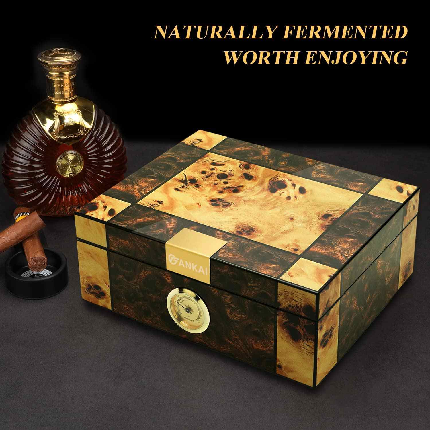 FANKAI Wooden Cigar Humidor Box with Hygrometer Humidifier Devider,Han ...