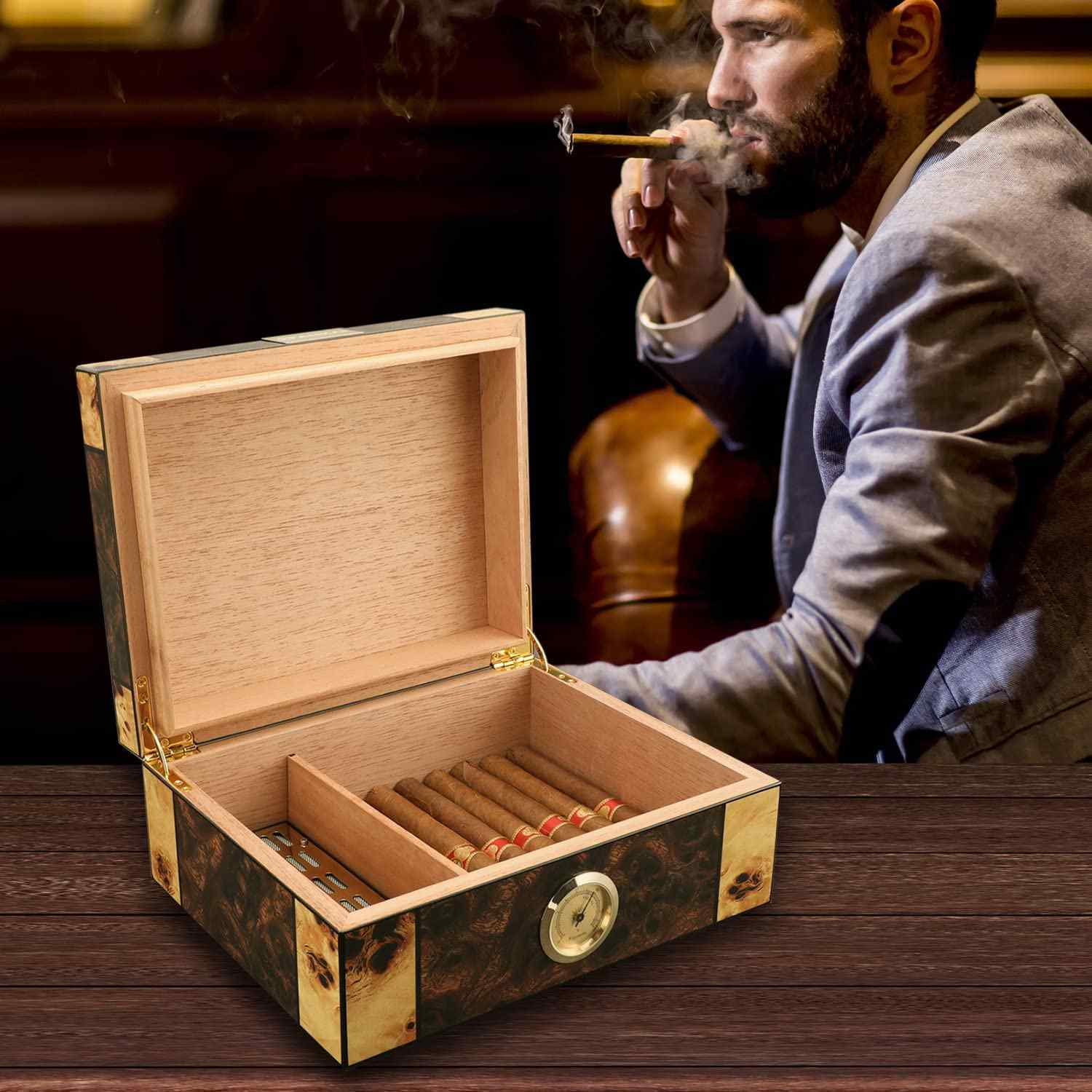 FANKAI Wooden Cigar Humidor Box with Hygrometer Humidifier Devider,Han ...