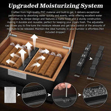 Load image into Gallery viewer, TISFA Wooden Humidor with 4 in 1 Cigar Cutter, Digital Hygrometer and Humidifier, Drawer, Divider, Cigar Length Ruler, Large Cedar Wood Cigar Box and Cigar Cutter Gifts Set
