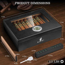 Load image into Gallery viewer, XIFEI Wooden Humidor, Glass Top Cigar Box with Digital Hygrometer, Humidifier and Divider, Desktop Cedar Wood Cigar Humidor Holds 20-30 Cigars
