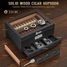 Load image into Gallery viewer, LIHTUN Wooden Humidor, Glass Top Cigar Box with Digital Hygrometer, Adjustable Humidifier, Accessories Drawer, Holds Up to 35 Cigars
