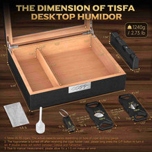 Load image into Gallery viewer, TISFA Wooden Humidor with 3 Cigar Cutters, Cedar Wood Cigar Box with Divider, V Cutter, Straight Cutter, Hole Punch, Digital Hygrometer, Adjustable Humidifier, Desktop Humidor Holds 25-35 Cigars

