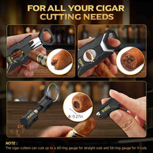 Load image into Gallery viewer, TISFA Wooden Humidor with 3 Cigar Cutters, Cedar Wood Cigar Box with Divider, V Cutter, Straight Cutter, Hole Punch, Digital Hygrometer, Adjustable Humidifier, Desktop Humidor Holds 25-35 Cigars
