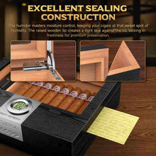 Load image into Gallery viewer, TISFA Wooden Humidor with 3 Cigar Cutters, Cedar Wood Cigar Box with Divider, V Cutter, Straight Cutter, Hole Punch, Digital Hygrometer, Adjustable Humidifier, Desktop Humidor Holds 25-35 Cigars
