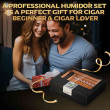 Load image into Gallery viewer, TISFA Wooden Humidor with 3 Cigar Cutters, Cedar Wood Cigar Box with Divider, V Cutter, Straight Cutter, Hole Punch, Digital Hygrometer, Adjustable Humidifier, Desktop Humidor Holds 25-35 Cigars
