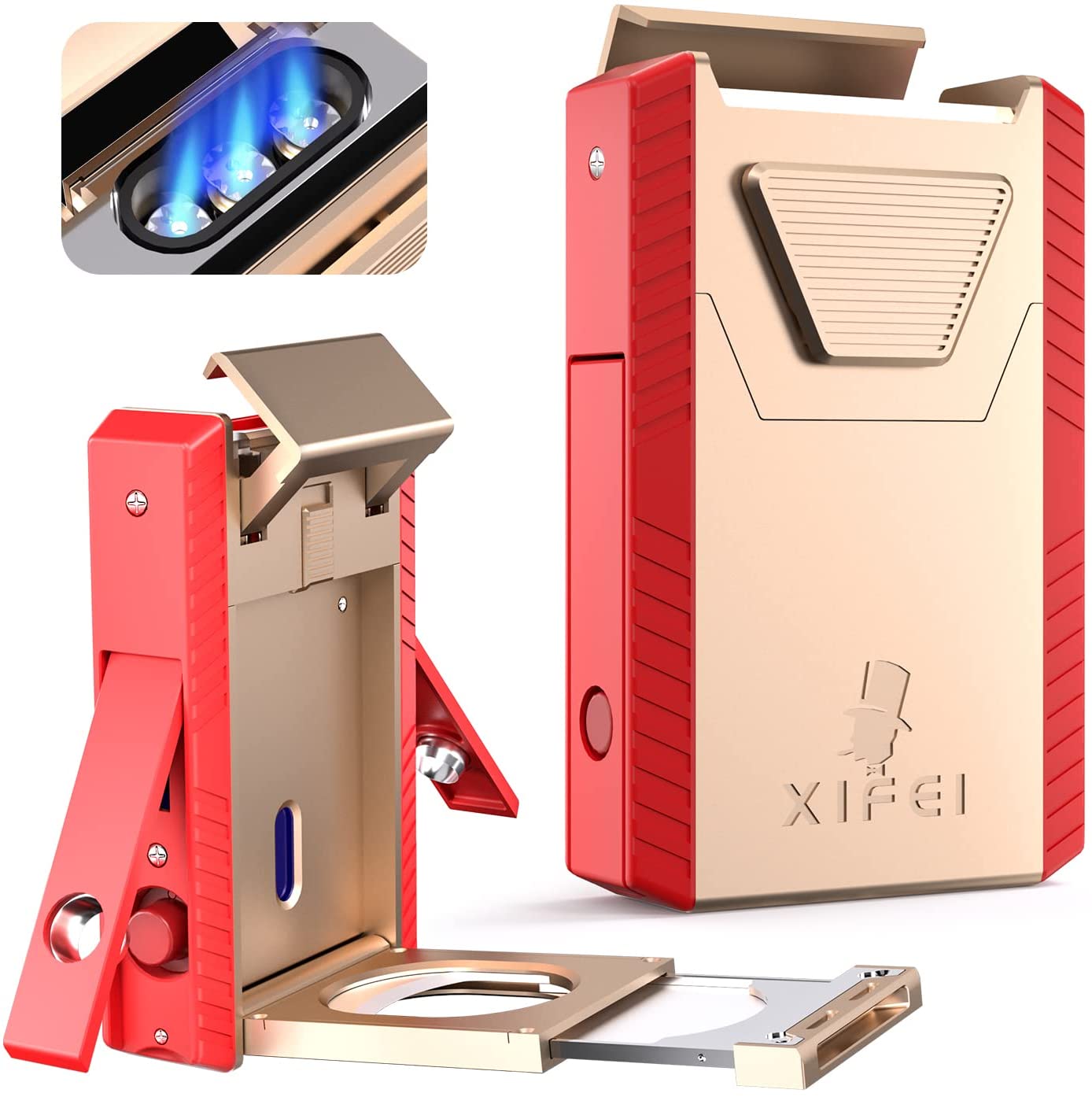  XIFEI Cigar Lighter, Triple Jet Flame Torch Lighter with Cigar  Cutter V Cut, Cigar Accessories Cigar Holder, Windproof Refillable Butane  Lighters for Smoking with Gift Box : Health & Household