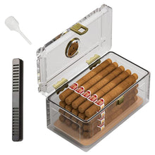 Load image into Gallery viewer, TISFA Acrylic Cigar Humidor with Humidifier and Hygrometer, Desktop Cigar Case Box That can Hold About 15-20 Cigars
