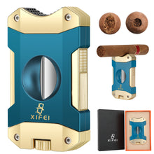 Load image into Gallery viewer, XIFEI Cigar Cutter V-Cut,3 in 1 V Cutter with Cigar Punch Cigar Stand Sharpest 440 Stainless Steel Cut Blade Ergonomic Design Secure-Lock 55 Ring Gauge Portable Cigar Clipper with Gift Box
