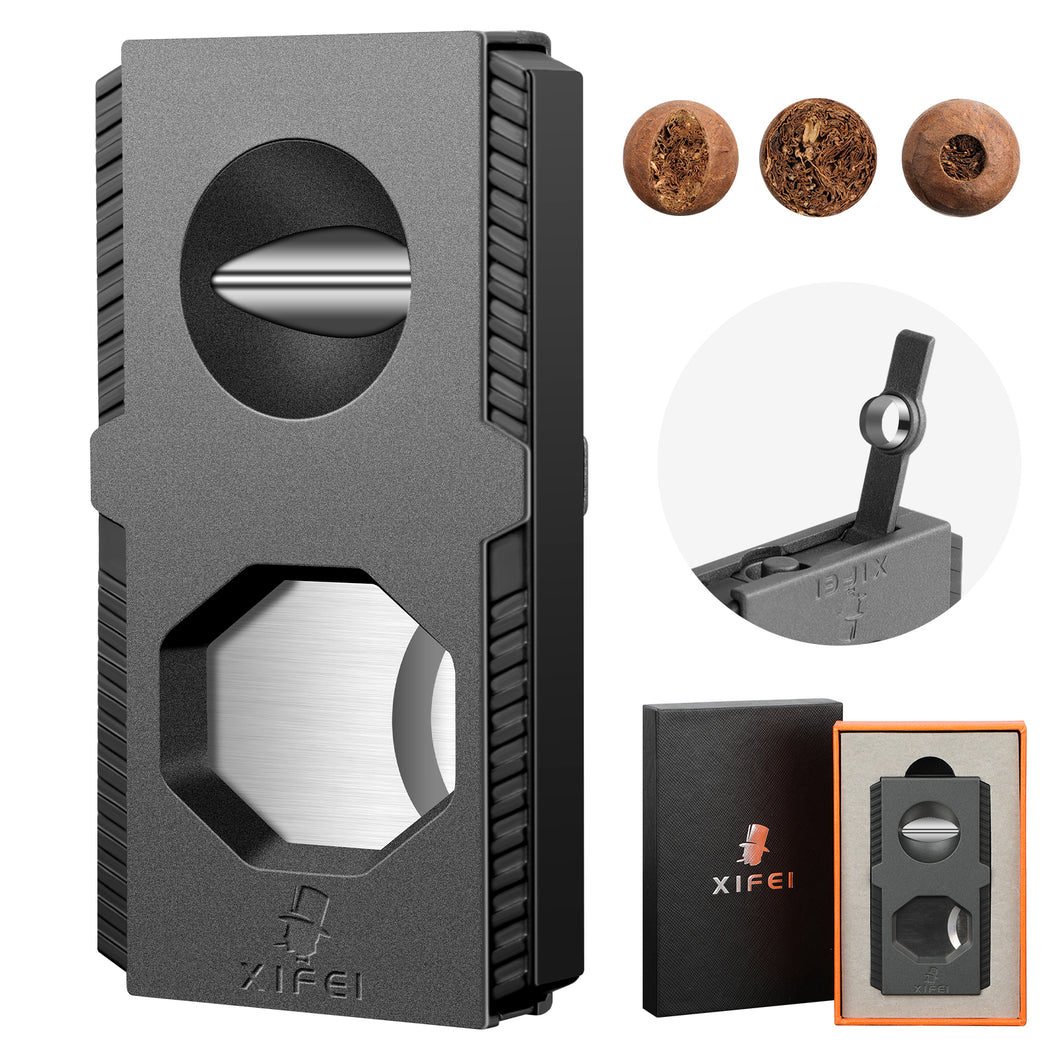 XIFEI Cigar Cutter V-Cut Guillotine 3 in 1 Straight Cut V Cutter with Cigar Punch Stainless Steel Blade Ergonomic Design Secure-Lock Cigar Clipper,Cuts Up to 60 Ring Gauge Cigars