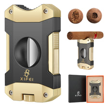 Load image into Gallery viewer, XIFEI Cigar Cutter V-Cut,3 in 1 V Cutter with Cigar Punch Cigar Stand Sharpest 440 Stainless Steel Cut Blade Ergonomic Design Secure-Lock 55 Ring Gauge Portable Cigar Clipper with Gift Box
