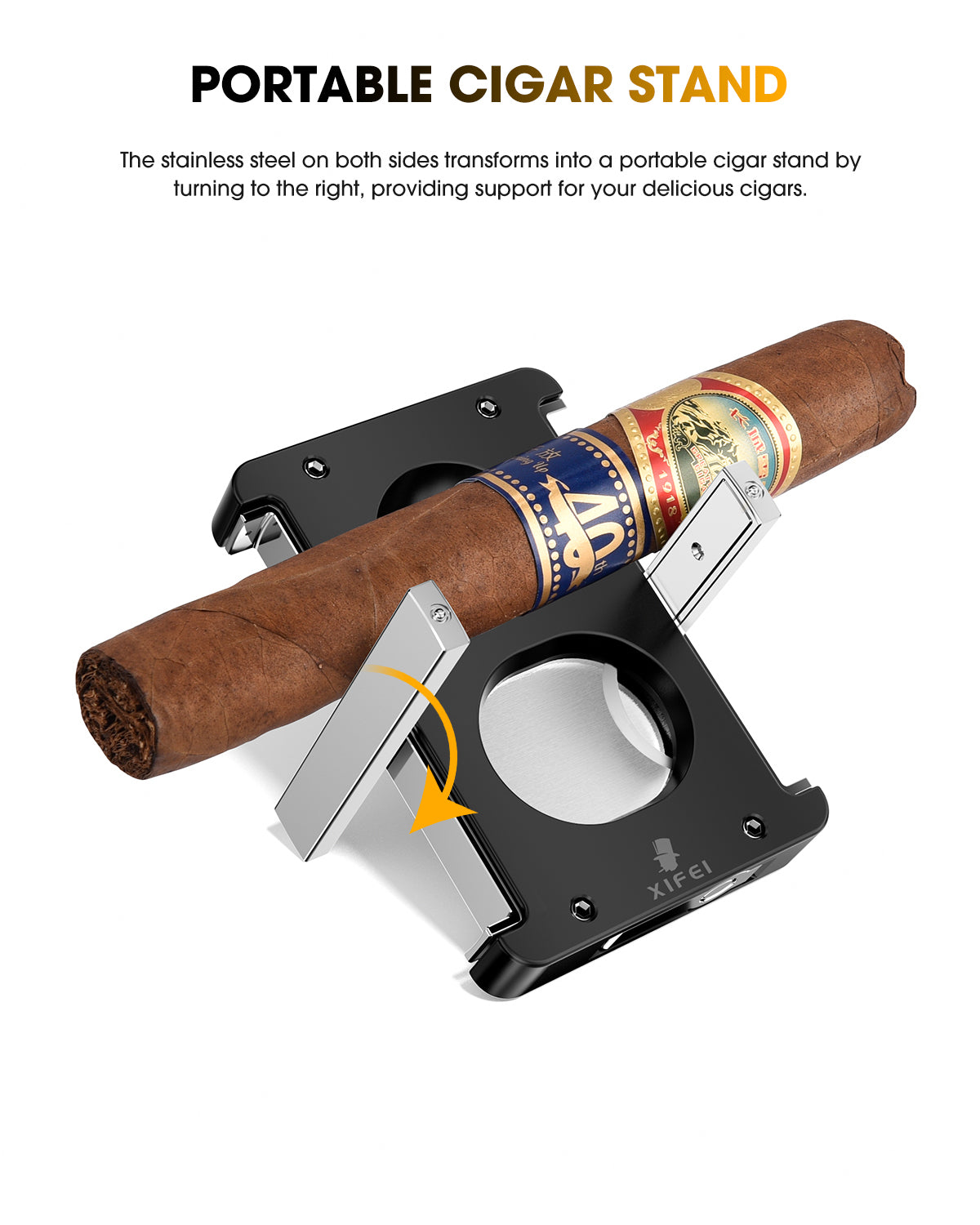 XIFEI Cigar Cutter V-Cut Guillotine,4 in 1 Straight Cut V Cutter with Cigar  Punch Cigar Holder Stainless Steel Blade Ergonomic Design with Secure-Lock