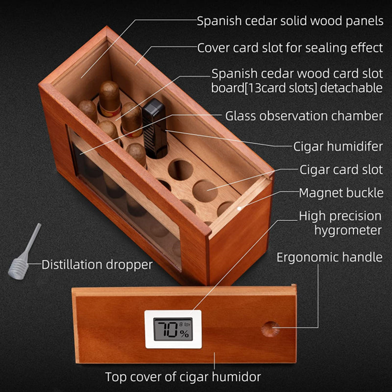 XIFEI humidor Cigar Display Box,Glass Window Handcrafted,Top Cover Dig