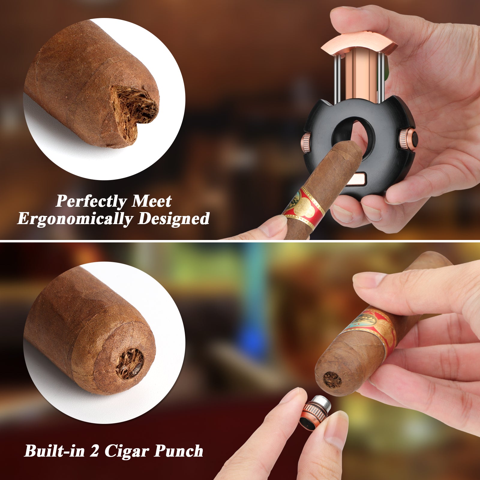 XIFEI Cigar Cutter, Stainless Steel V-Cut Cigar Cutter Built-in Cigar  Puncher (Black Gold-1) - Yahoo Shopping