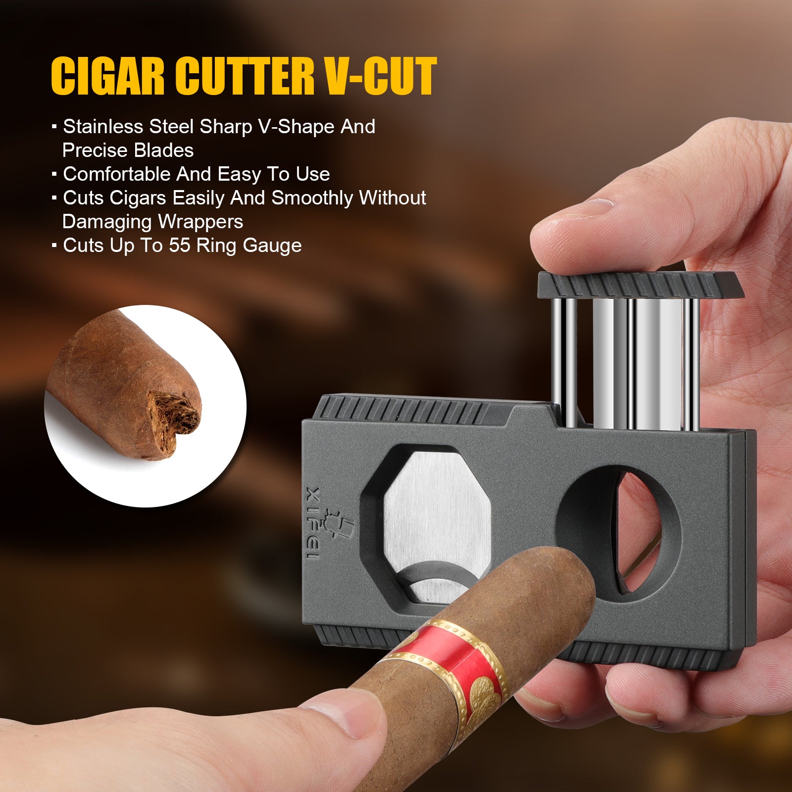 XIFEI Cigar Cutter Guillotine Stainless Steel with Spring-Loaded Relea