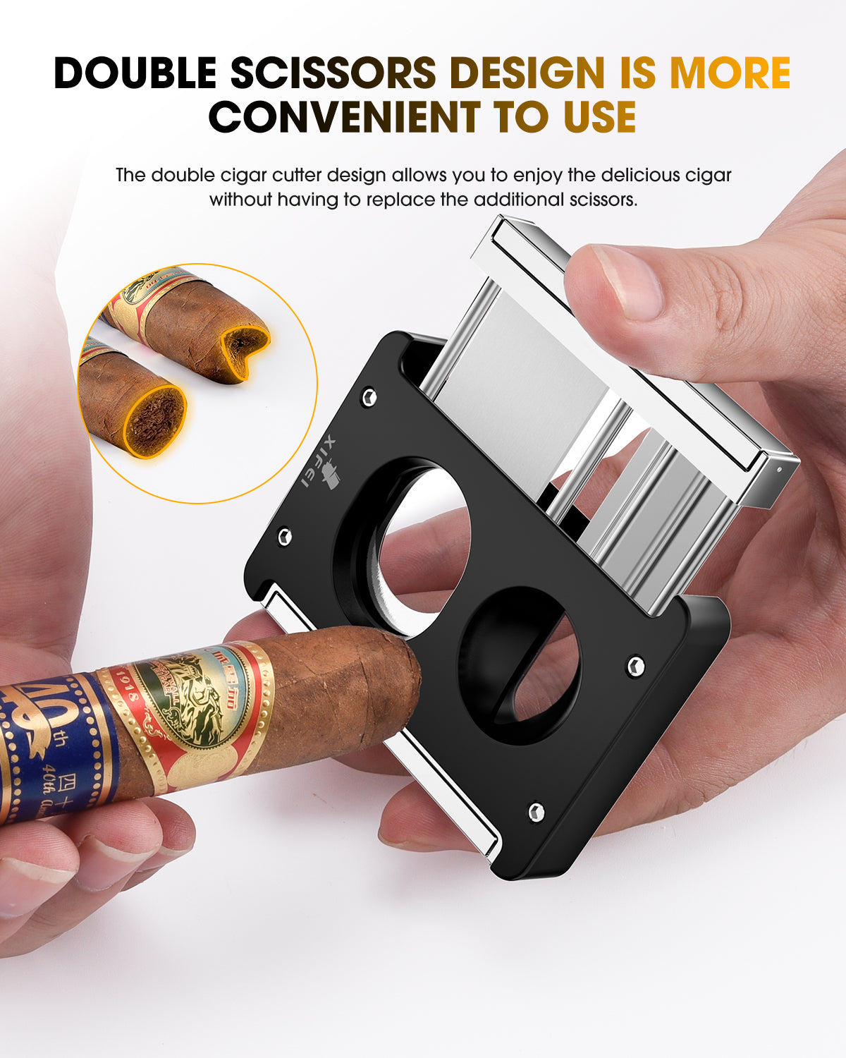  XIFEI Cigar Cutter V-Cut Guillotine,4 in 1 Straight Cut V  Cutter with Cigar Punch Cigar Holder Stainless Steel Blade Ergonomic Design  with Secure-Lock 60 RG Cigar Accessories (Black) : Health 