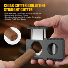 Load image into Gallery viewer, XIFEI Cigar Cutter V-Cut Guillotine 3 in 1 Straight Cut V Cutter with Cigar Punch Stainless Steel Blade Ergonomic Design Secure-Lock Cigar Clipper,Cuts Up to 60 Ring Gauge Cigars
