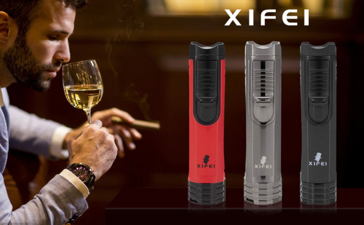 XIFEI Cigar Lighter 3-Angled Jet Flames, Cigar Puncher, Cigar Draw  Enhancer, Cigar Stand, 4-in-1Refillable Butane Torch Lighter (Black)