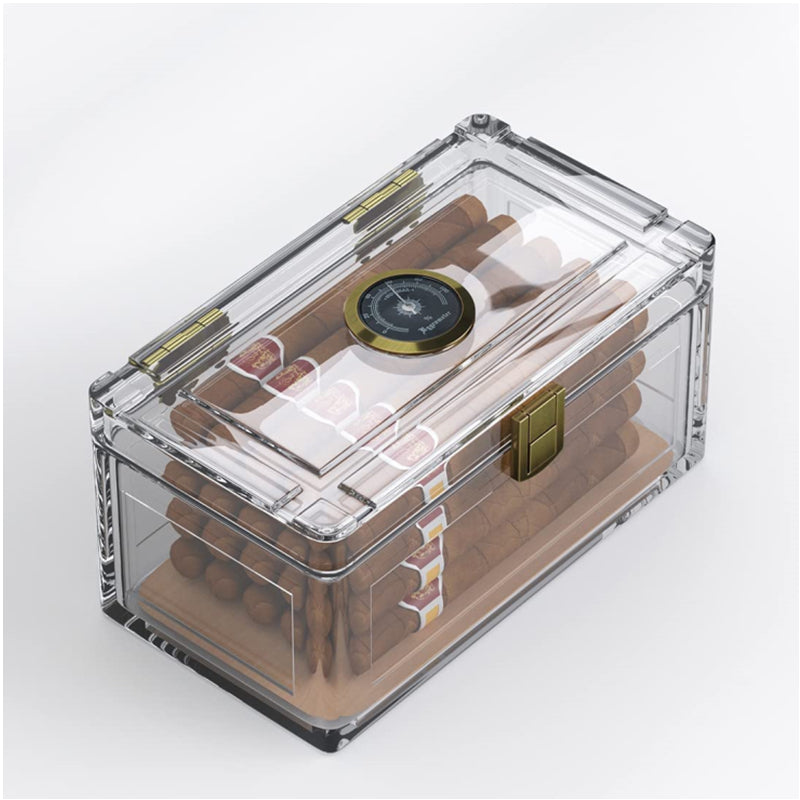 TISFA Humidor de cigarros acrílico con humidificador e higrómetro, caja de  cigarros de escritorio que puede contener alrededor de 15-20 cigarros (S)