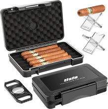 Load image into Gallery viewer, TISFA Cigar Travel Humidor Case with Cigar Cutter and Cigar Stand, Portable Cigar Humidor, Waterproof Cigar Box Holds up to 5 Cigars - Cigars Gift Set for Men

