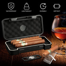 Load image into Gallery viewer, TISFA Cigar Travel Humidor Case with Cigar Cutter and Cigar Stand, Portable Cigar Humidor, Waterproof Cigar Box Holds up to 4 Cigars - Cigars Gift Set for Men
